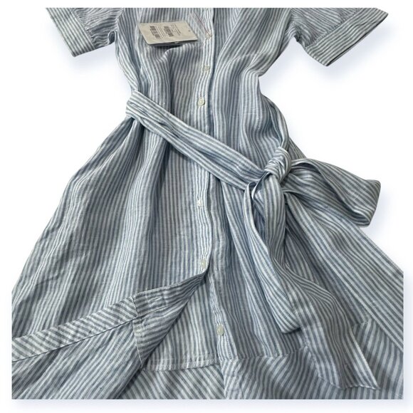 SAINT JAMES Christina Linen Striped Shirt Dress, Blue/white, Size 8 US/40 FR(EU) - Picture 8 of 16